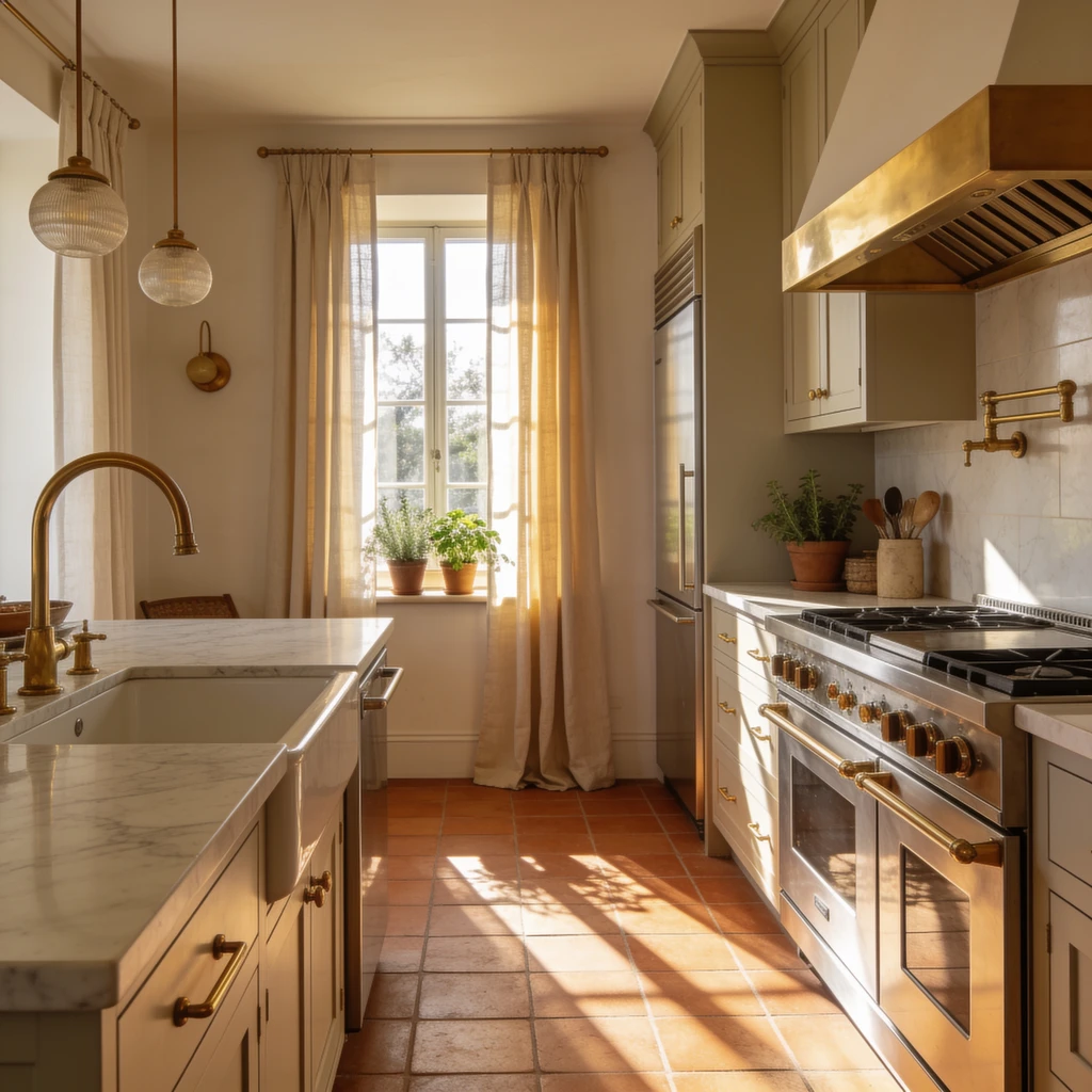 AI generated sunlit modern kitchen interior
