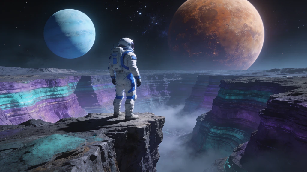 AI generated astronaut over an alien canyon