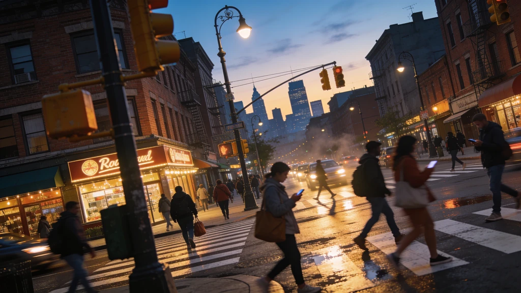AI generated realistic street scene at dusk
