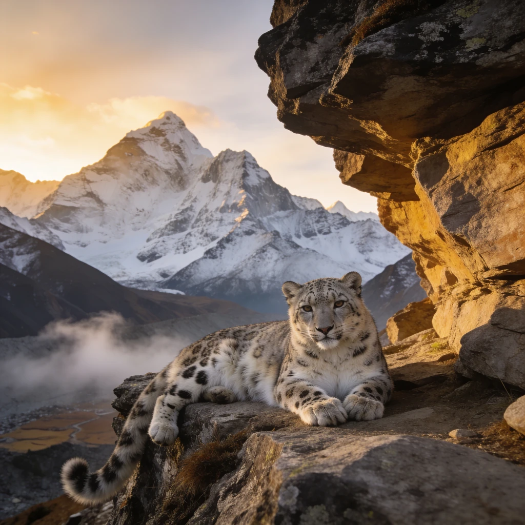 AI generated snow leopard wildlife photography